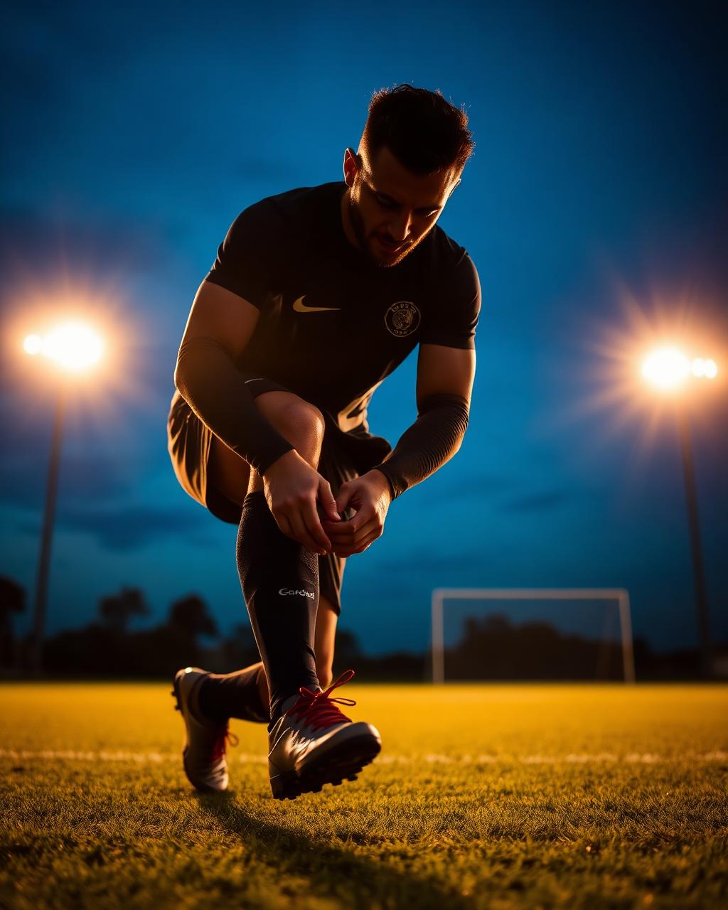 Elite athlete preparing on the pitch